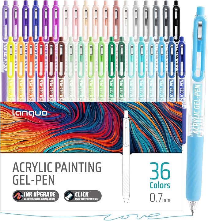 Acrylic Gel Pens For Coloring, 36 Colors Retractable Colored Pens for Black by Joyask