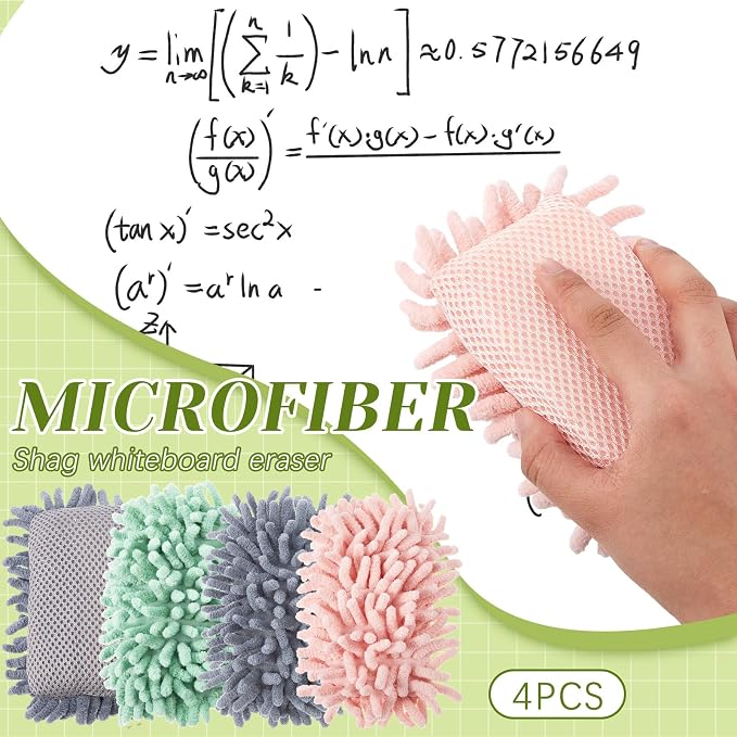 Zonon 4 Pieces Dry Erase Eraser Microfiber Shag Washable Whiteboard Eraser - Image 2