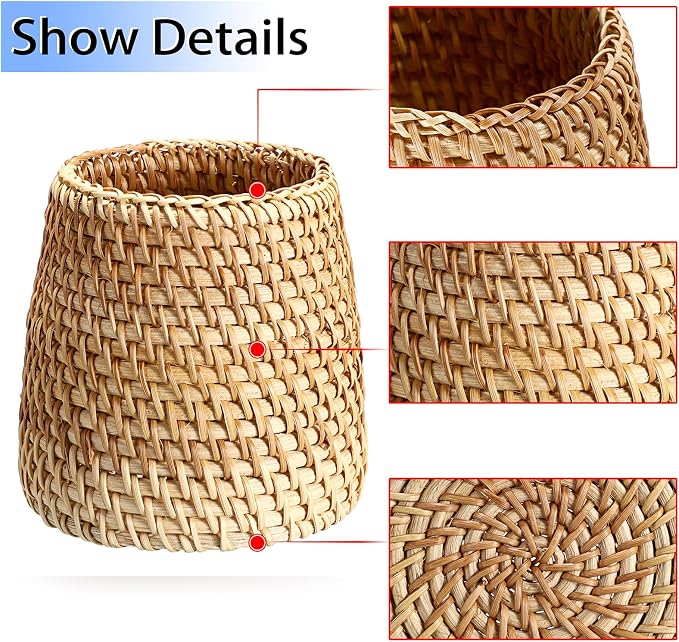 BTSKY 3 Pack Rattan Pen Cup, Handmade Desk Pencil Holders Makeup Brush Holder - Image 4