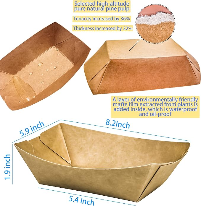100 Pack 3lb Kraft Paper Food Trays, Heavy-Duty Paper Food Boat Disposable - Image 2
