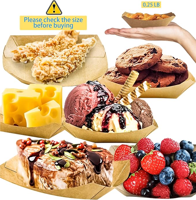 200 Pack Small Paper Food Trays, 0.25 Lb Disposable Kraft Food Boats, Take Out - Image 5