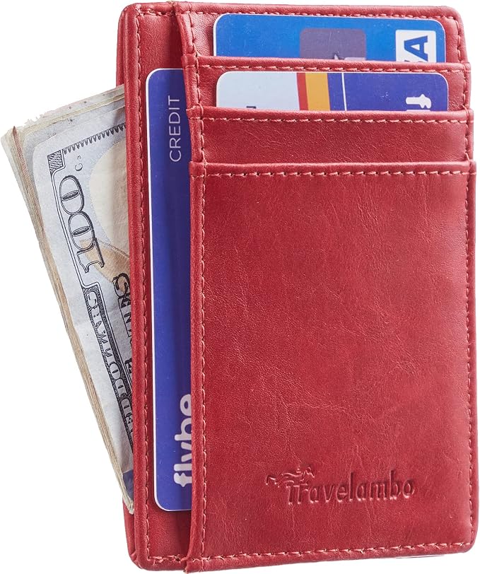 Travelambo Slim Wallet Front Pocket Minimalist Leather RFID Blocking Medium Size - Image 2