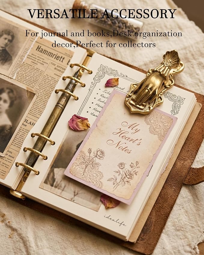 Vintage Metal Hand Shaped Binder Clips, Decorative Gold Paper Clips | Book Page - Image 5