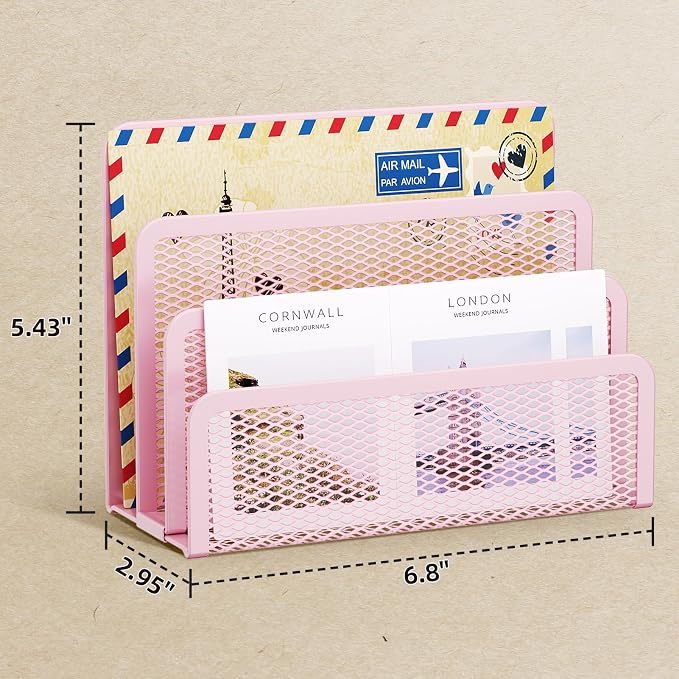 Marbrasse Mail Organizer for Desk, 3-Slot Mesh Metal Mail Holder countertop - Image 6