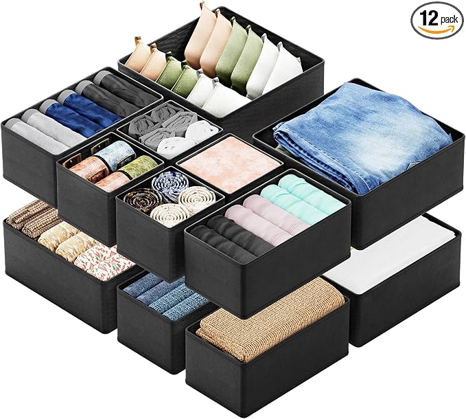 SpaceAid Drawer Organizer Clothes, 12 Pack Dresser Organizer Bins by SpaceAid