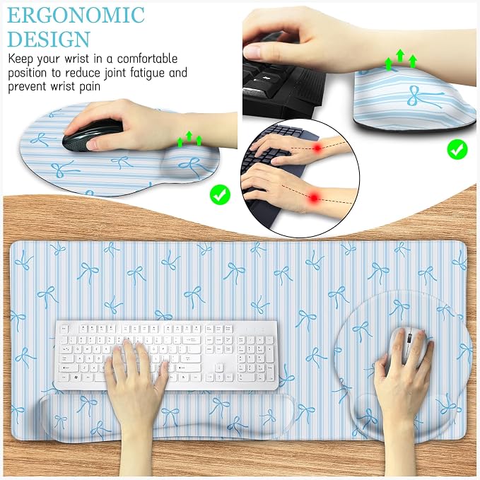 LIMKRIAN Blue Striped Mouse Pad Set Large Desk Mat - Image 4