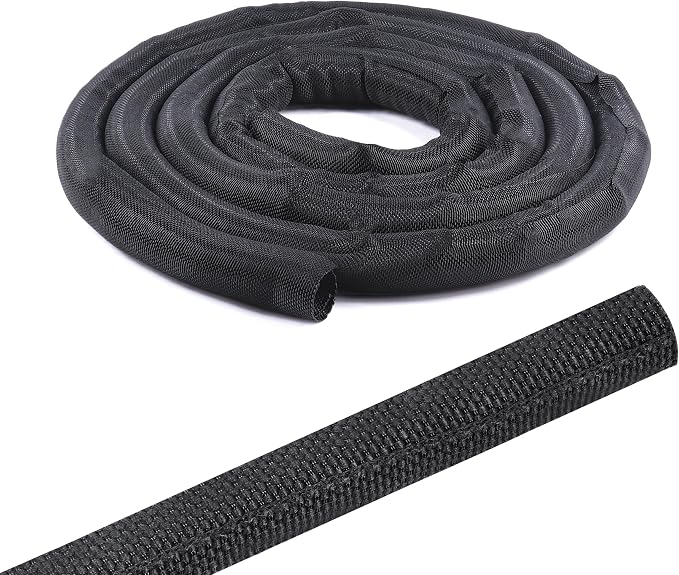 Black Braided Cable Management Sleeves Wire Loom Tubing Cord Protector by BuyUneed
