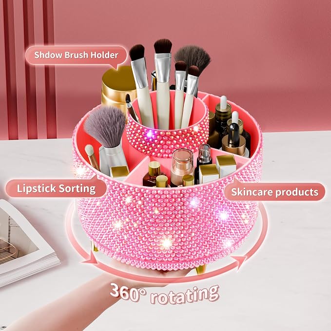 fanado Bling 360° Rotate Makeup Brush Holder Organizer, Makeup Organizers - Image 2