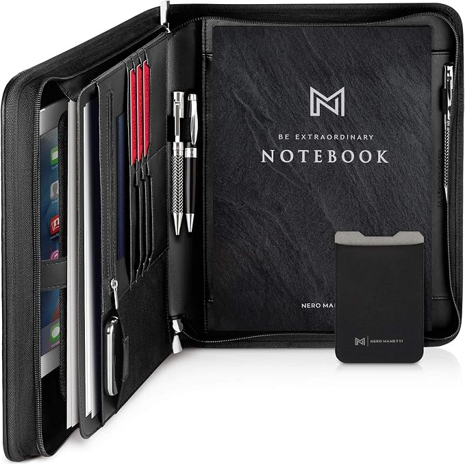 NERO MANETTI- Zippered Vegan Leather Padfolio/Portfolio Pad Holder-Business PU - Image 9