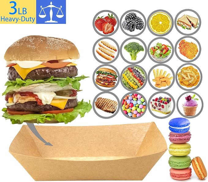 50 Pack 3Lb Paper Food Boat Trays Disposable Paper Boat Plate, Heavy Duty Large - Image 4