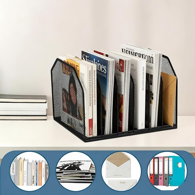 5-Section Mesh Desktop File Sorter Organizer, Adjustable File Organizer - Image 5