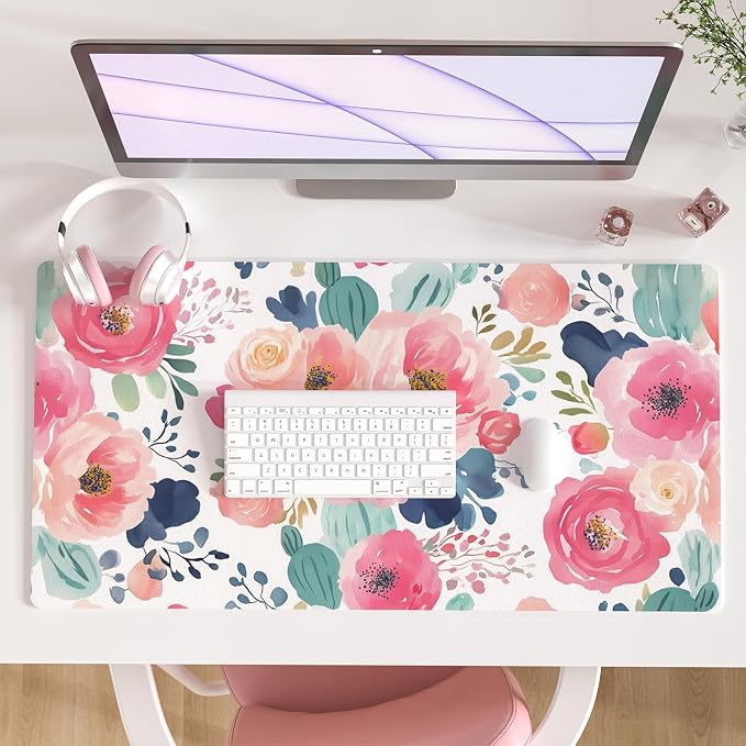 Colorful Star Large Mouse Pad, Women Girls Flowers PU Leather Waterproof Desk by ColorfulStar