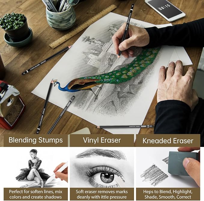 Drawing Sketching Pencil Set, 24 Piece Pro Artist Sketch Kit - Image 4