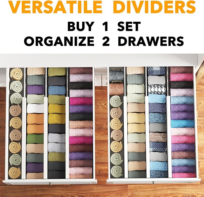 SpaceAid Bamboo Dresser Drawer Dividers 6 Pack, 4.65“ High Adjustable 17“-22” - Image 5