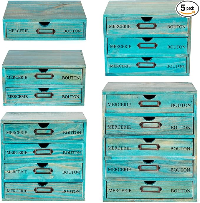5-piece Full Matching Set Turquoise Wooden Cabinets, European Country Style by PrimoSupply