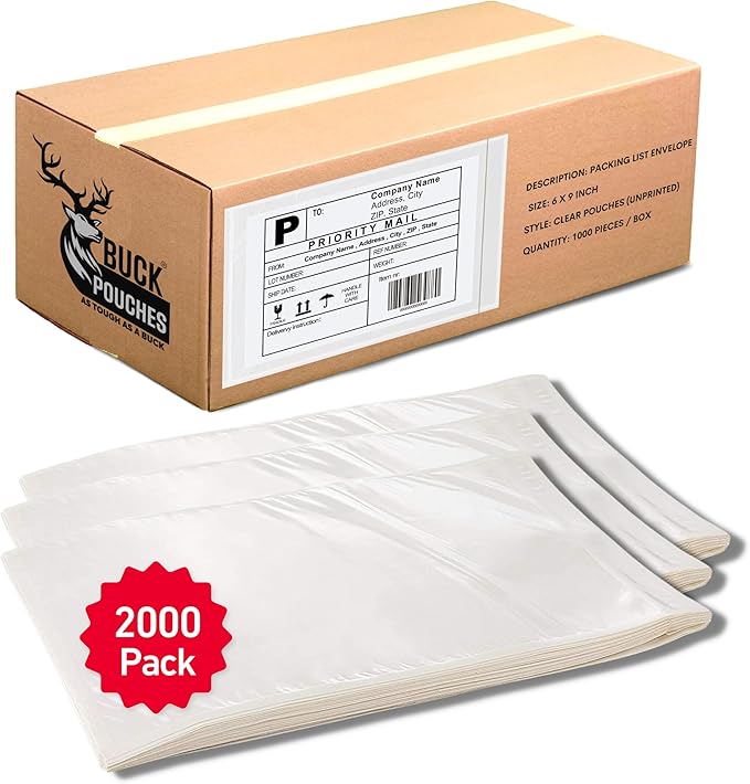 2000 Pack 6"x9" Shipping Label Sleeves – Clear Self-Adhesive Packing Slip by BuckUSA