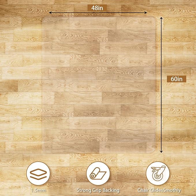 Office Chair Mat for Hard Floors 48 x 60 Inch, Transparent Under Desk Mat for - Image 2