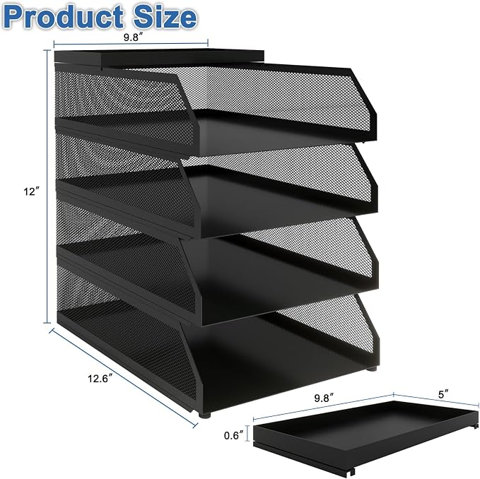 Natwind 4-Tier Paper Organizers, Desk Organizer, Stackable Paper Tray, Desk - Image 2