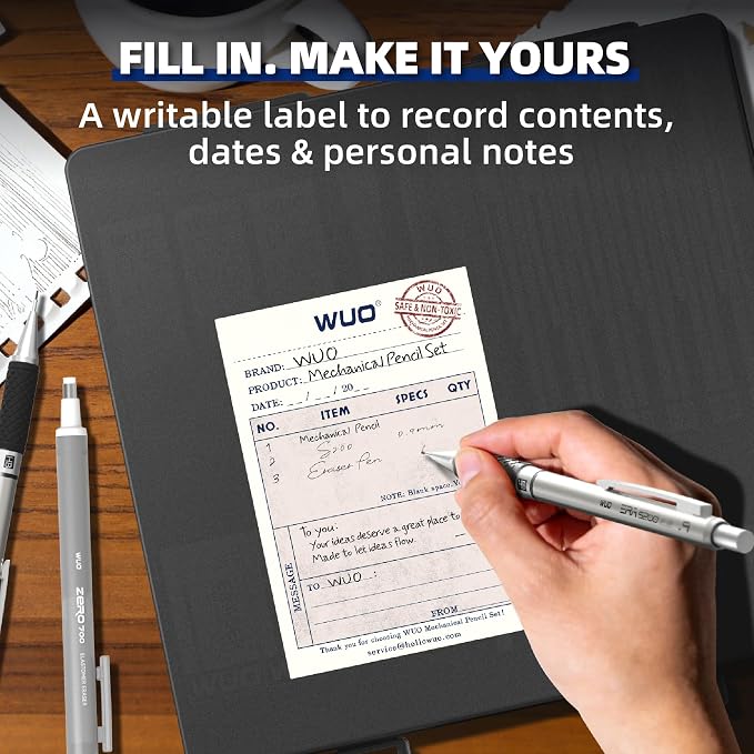 WUO 0.9mm Mechanical Pencil Set in Storage Case, 1 Eraser Pen, 12 Eraser Refills - Image 10