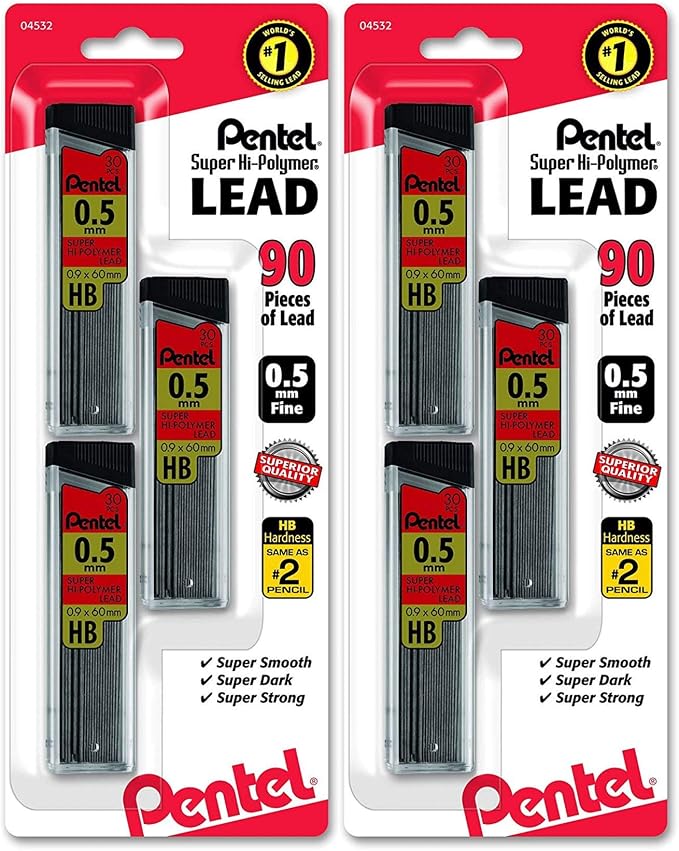 Pentel Super Hi-Polymer Lead Refills, 0.5 mm, 90 Pieces 2 PACK by PentelofAmerica