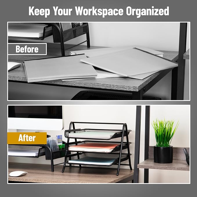 Mind Reader 3-Tier Paper Tray, Desktop Organizer, File Storage, Metal Mesh - Image 5