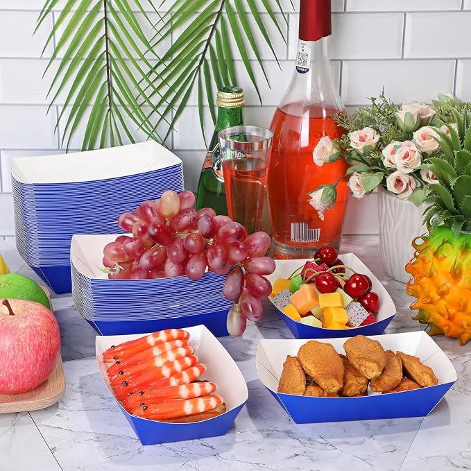 Yinkin 100 Pcs 2lb Paper Food Trays Boat 2lb Disposable Nacho Trays Kraft Paper - Image 5