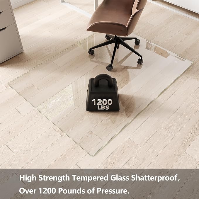 Koonmi Chair Mat for Carpet, Tempered Glass 44"x58" Office Chair Mat, Glass - Image 7