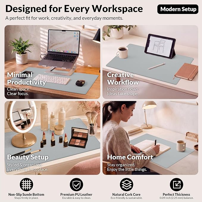 AFIING Cork Desk Mat, 35.4" x 17", Light Grey, Desk pad Protector | Dual-Sided - Image 6
