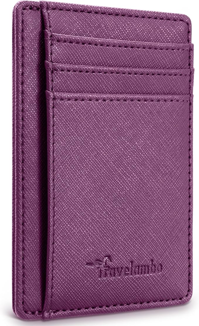 Travelambo Slim Wallet Front Pocket Minimalist Leather RFID Blocking Medium Size by Travelambo