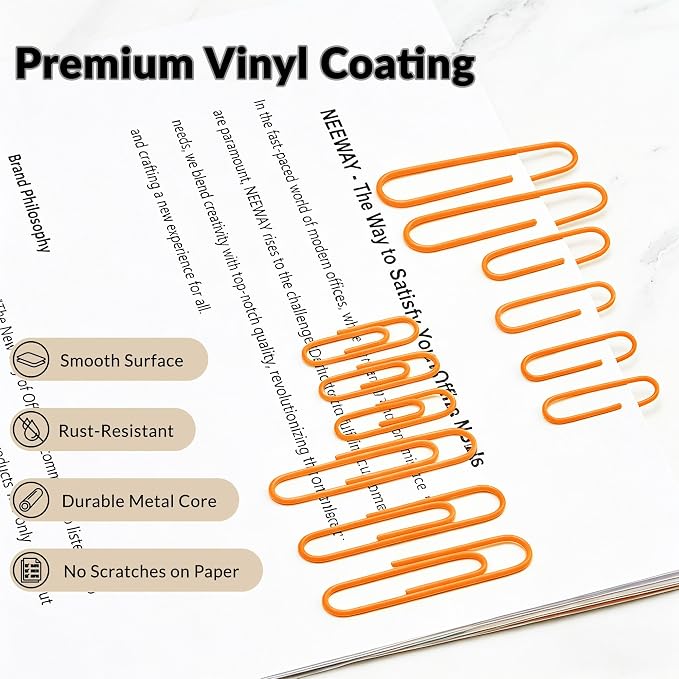 NEEWAY 450pcs Paper Clips Assorted Sizes, Small and Large Paper Clips, Coated - Image 5