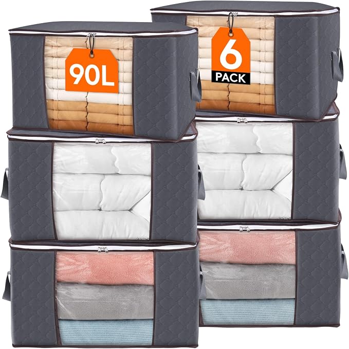 Lifewit 90L Large Storage Bags, 6 Pack Closet Organizers and Storage, Clothes by Lifewit