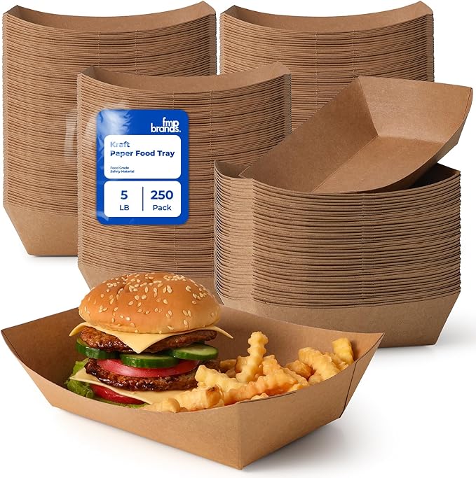 Fit Meal Prep [250 Pack 5 lb Paper Food Boats Heavy Duty Disposable Food Trays by FMPBRANDS