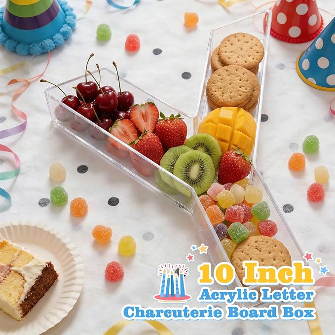 Ledido 10’’ Acrylic Letter Charcuterie Board Box, Reusable Fillable Serving Tray - Image 2