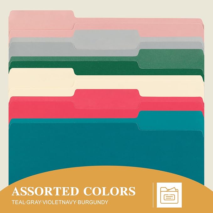 Color File Folders, 1/3-Cut Tabs, 120 Pack File Folder Letter Size, 6 Colors - Image 5