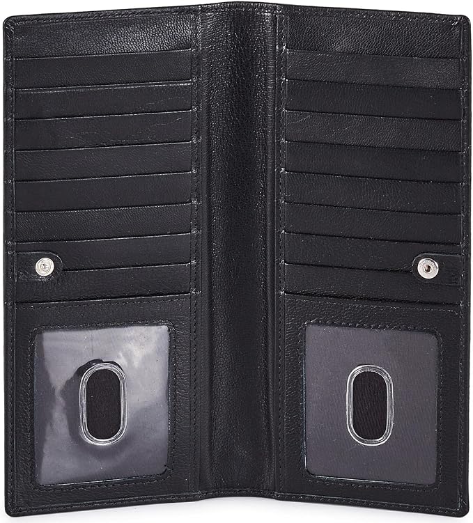 Long Wallet for Men Women Real Leather Bifold RFID Stylish Slim Handmade 2 ID by WiseOwlAccessories