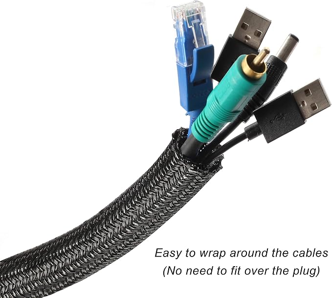 25ft - 1/2 inch Braided Cable Management Sleeve Cord Protector - Self-Wrapping - Image 2