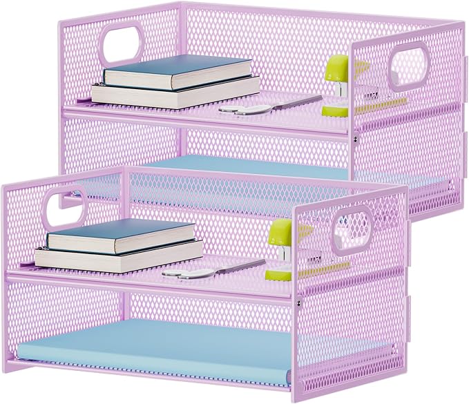 Marbrasse 2 Tier Paper Organizer Letter Tray, Mesh File Organizer by Marbrasse