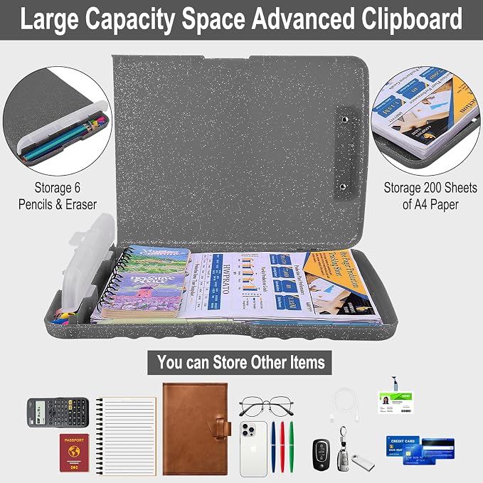 HWPRATO Glitter Clipboard with Storage, Clip Boards 8.5x11 with Pen Holder - Image 3