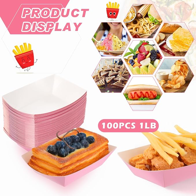 Yinkin 100 Pcs Paper Boat Food Trays 1 lb Disposable Nacho Trays Kraft Paper - Image 3