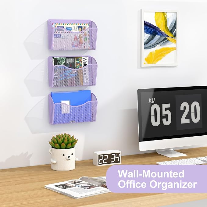 EasyPAG 3 Pack Wall File Organizer, Metal Mesh Hanging File Folder Holder - Image 4