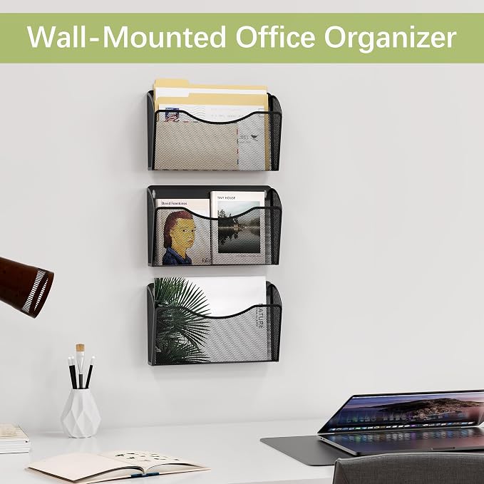 EasyPAG Wall File Organizer 3 Pack, Hanging File Organizer Wall Mount, Metal - Image 3