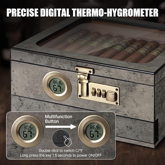 Tesonway Cigar Humidor, Cedar Wood Humidor Cigar Box, Glass Top Desktop Humidor - Image 4