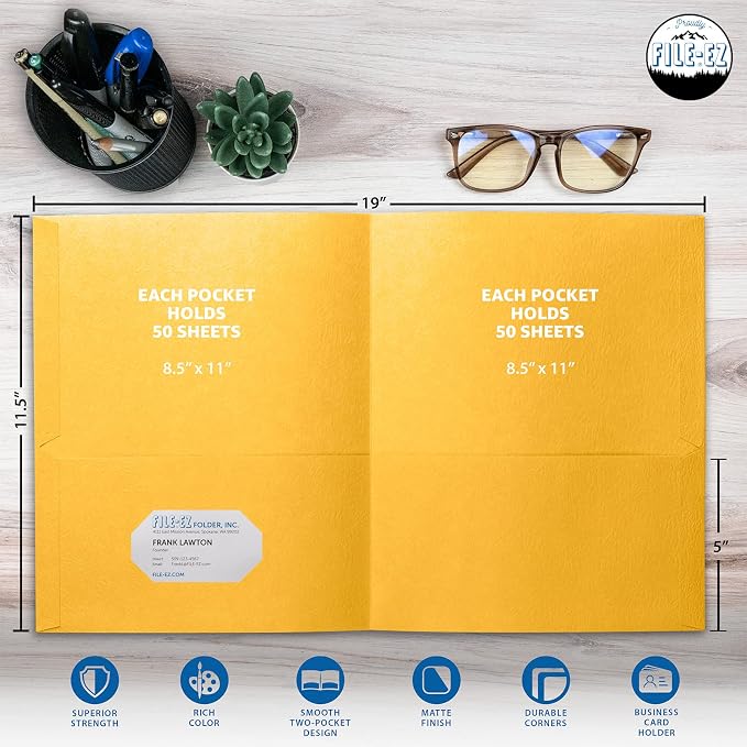 FILE-EZ Two-Pocket Folders, Textured Paper, Letter Size - Image 2