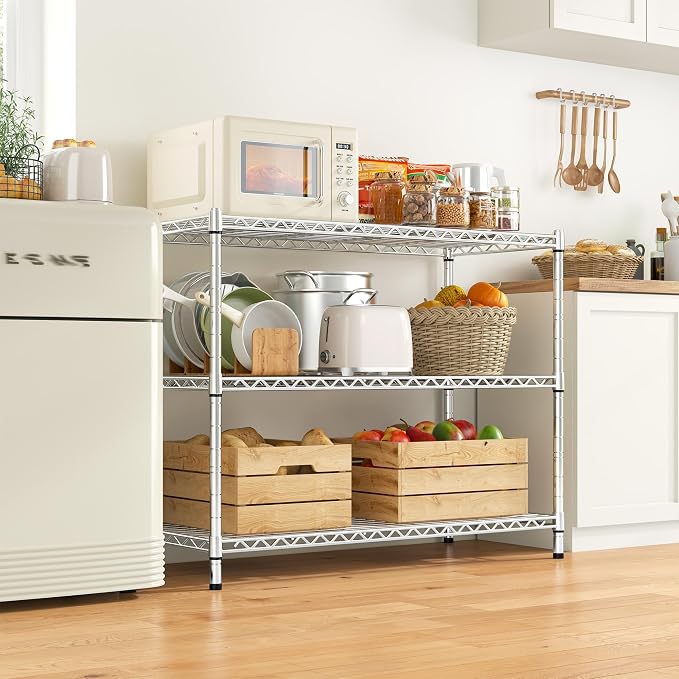 3- Shelf Metal Shelving Unit 35.6Wx14Dx36H, Adjustable Storage Shelves Heavy - Image 2