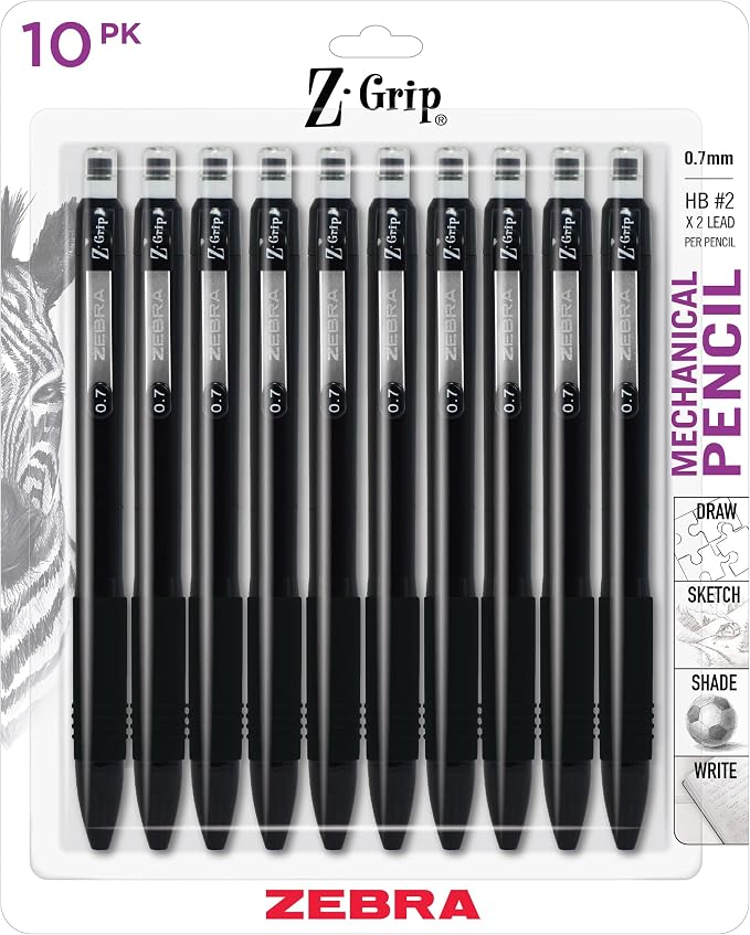 Zebra Pen, Z-Grip Mechanical Pencil, Comfort Grip, 0.7mm Lead, #2 HB, Pre-Loaded by ZebraPen