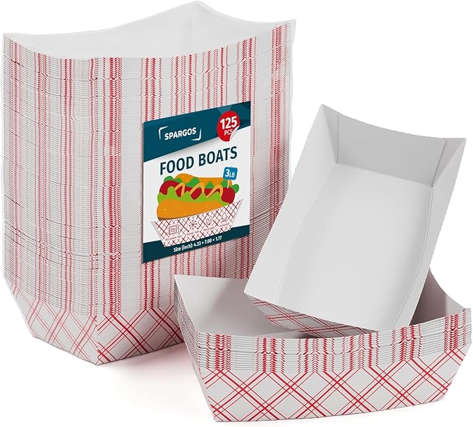 SPARGOS 3lb Paper Food Boats – Red and White Checkered Nacho Trays by Spargos
