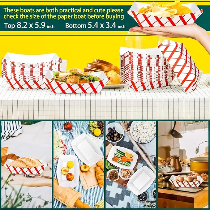 100 Pack 3lb Paper Food Trays, Disposable Greaseproof Kraft Checkered Carnival - Image 6