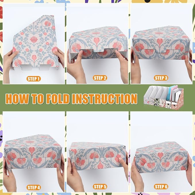 PerKoop 12 Pcs Decorative Magazine File Holders Floral Foldable File Folders - Image 4