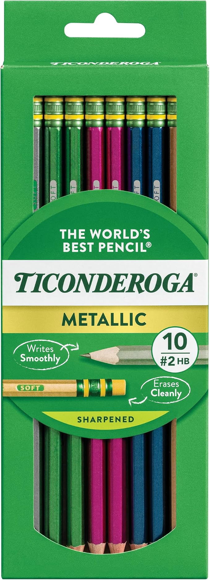 Ticonderoga Wooden Pencils, Pre-Sharpened, #2 HB Soft, Metallic Colors by Ticonderoga