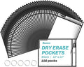 SUNEE 100 Packs Oversized Reusable Dry Erase Pocket Sleeves by SUNEE